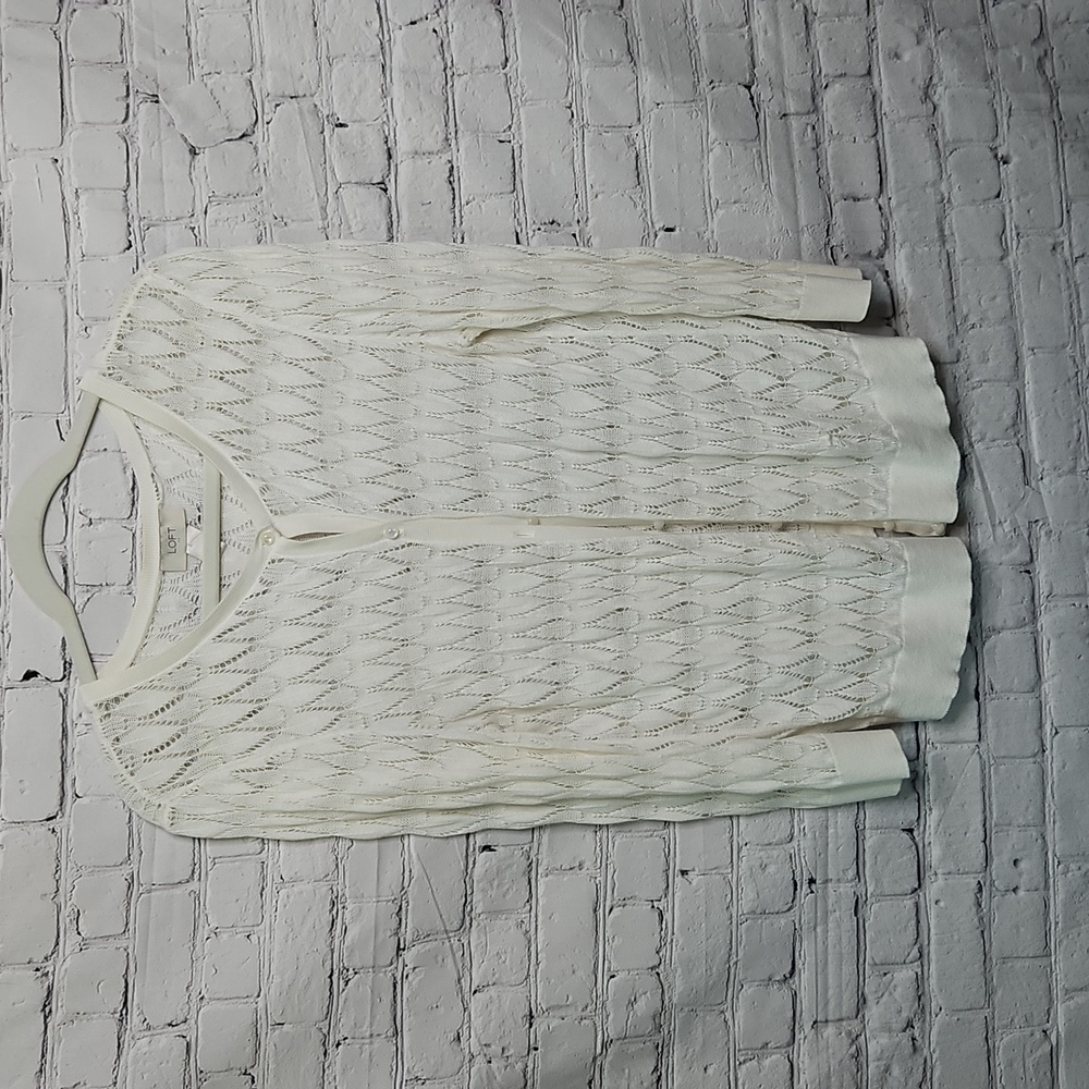 LOFT Off White Lace Cardigan Sweater Large Vintage